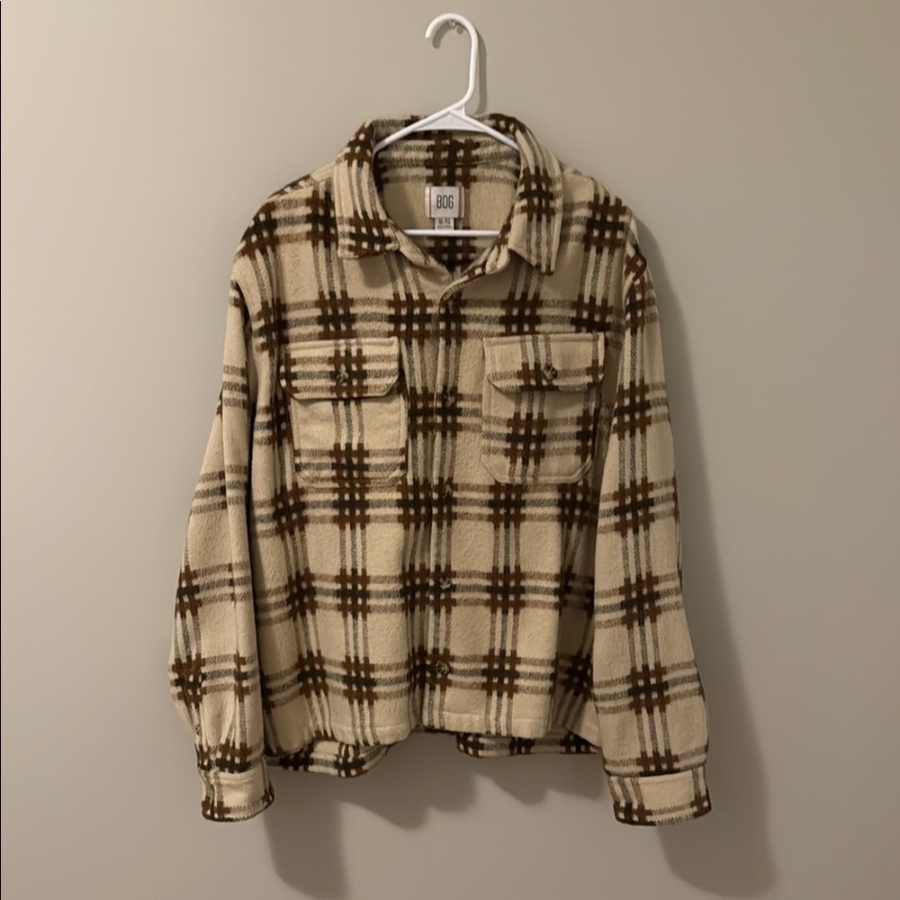 BDG Cream and Brown Plaid Jacket